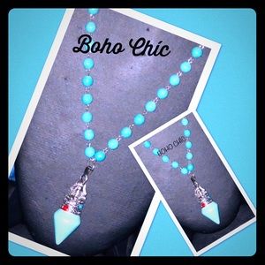 🆕 TURQUOISE BEADS &PENDANT NECKLACE